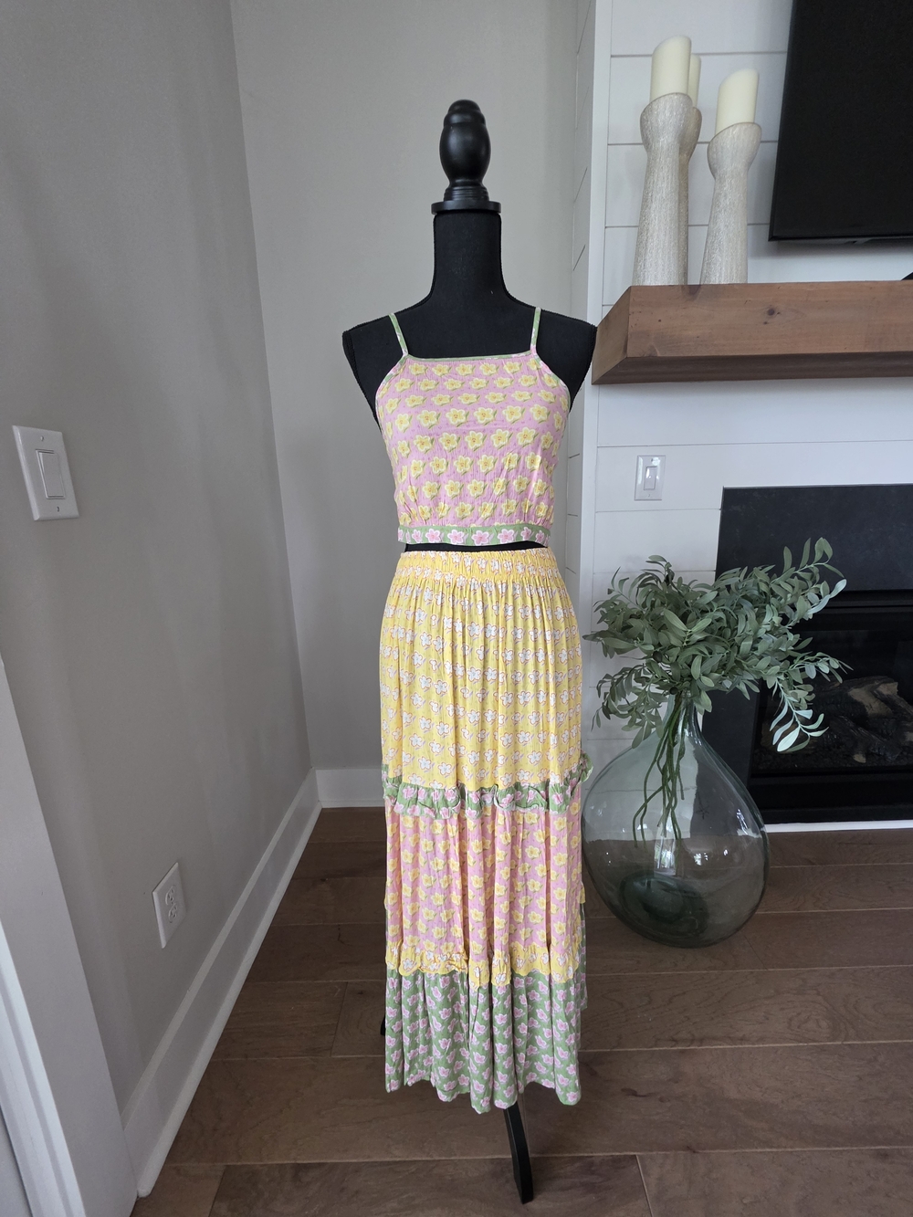 NWT! Floral Tiered Maxi Dress in Pink, Yellow & Green